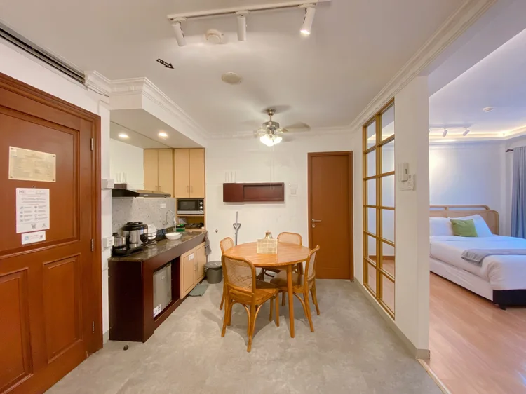 Budapest: Dapur, ruang makan, dan area tidur dalam satu studio. Muat 5, maks. 8 dengan extra bed.